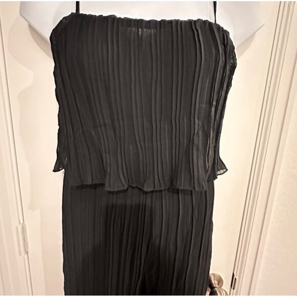 Womens Black Pleated Spaghetti Strap Jumpsuit Size L Polyester & Spandex Blend - Picture 6 of 10